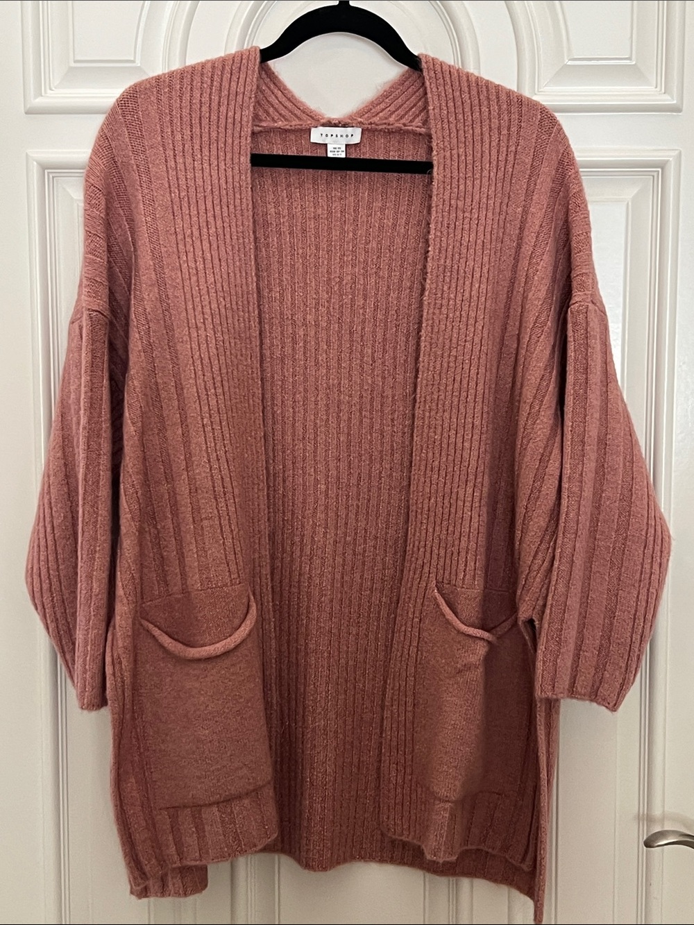 Topshop Dusty Rose Cozy Ribbed Open-Front Cardigan